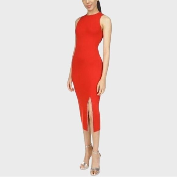 Michael Kors Rhinestone Trimmed Slit Bodycon Dress S Crimson Evening Holiday NWT - Picture 1 of 11